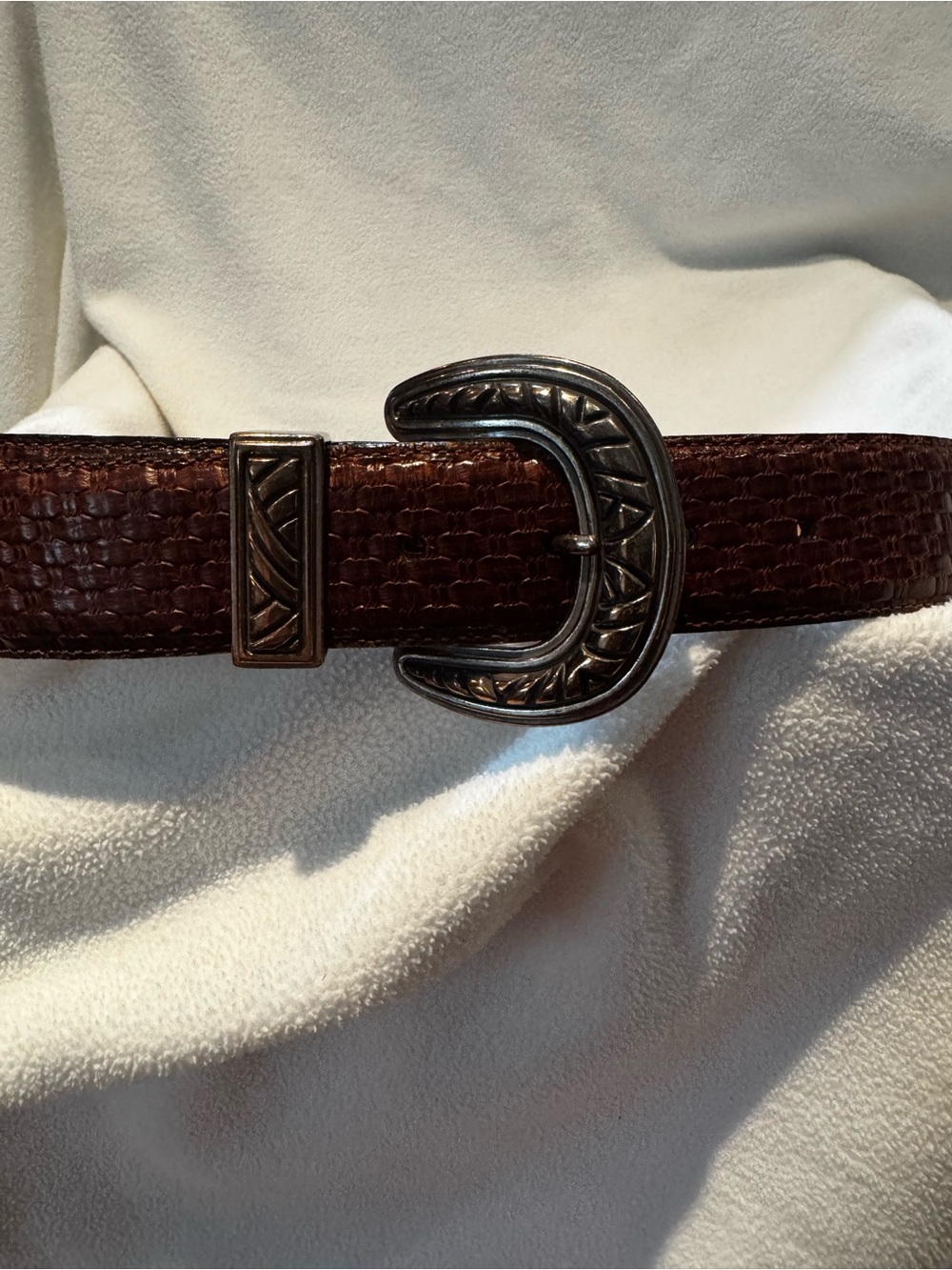 Brighton Dark Brown Woven Leather Belt with Decorative Silver Buckle